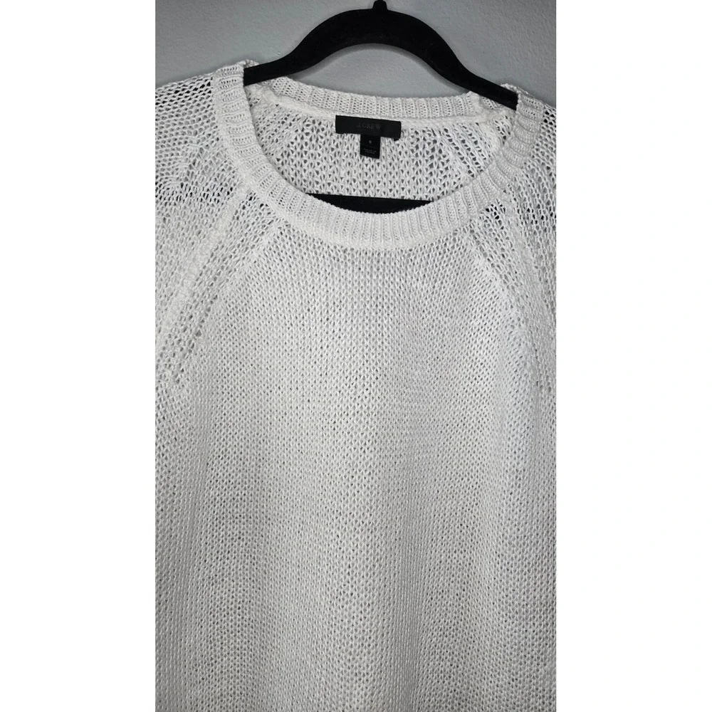 J.Crew 100% Linen Open Knit Fringe Hem Sweater Top White Small